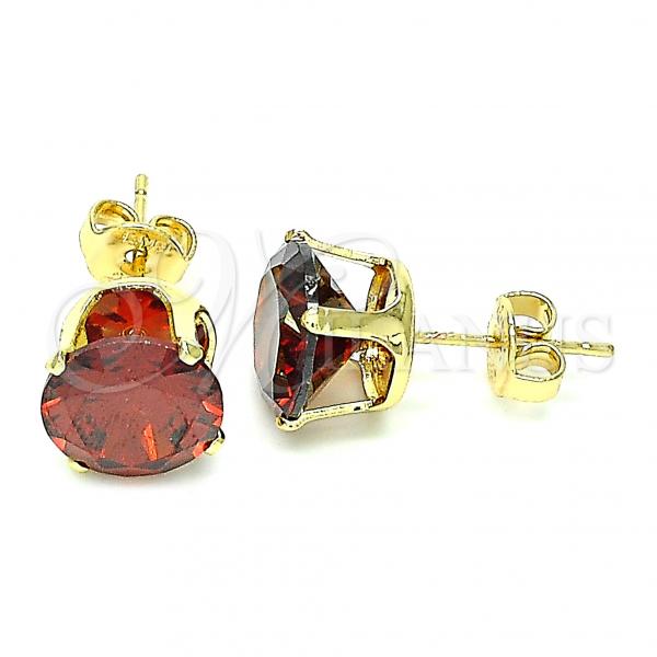 Oro Laminado Stud Earring, Gold Filled Style with Garnet Cubic Zirconia, Polished, Golden Finish, 5.128.021.3