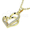 Oro Laminado Fancy Pendant, Gold Filled Style Mom and Heart Design, with White Micro Pave, Polished, Golden Finish, 05.102.0032