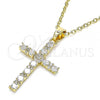 Oro Laminado Religious Pendant, Gold Filled Style Cross Design, with White Cubic Zirconia and White Micro Pave, Polished, Golden Finish, 05.210.0001