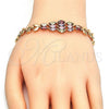 Oro Laminado Fancy Bracelet, Gold Filled Style Leaf Design, with Multicolor Cubic Zirconia, Polished, Golden Finish, 03.323.0006.08