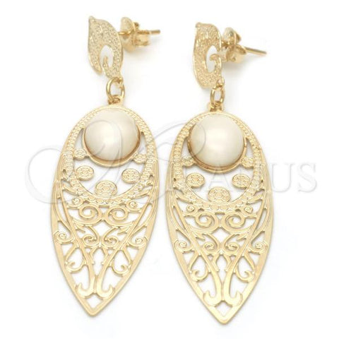 Oro Laminado Long Earring, Gold Filled Style with Ivory Pearl, Polished, Golden Finish, 02.09.0138