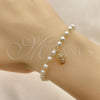 Oro Laminado Fancy Bracelet, Gold Filled Style Ball and Guadalupe Design, with Ivory Pearl, Polished, Golden Finish, 03.02.0100.1.16