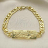 Oro Laminado Fancy Bracelet, Gold Filled Style San Judas and Pave Figaro Design, Polished, Golden Finish, 03.351.0162.08