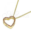 Oro Laminado Pendant Necklace, Gold Filled Style Heart Design, with Garnet Micro Pave, Polished, Golden Finish, 04.156.0131.1.20