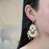 Oro Laminado Stud Earring, Gold Filled Style Teardrop Design, Polished, Tricolor, 02.331.0009