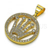 Oro Laminado Fancy Pendant, Gold Filled Style Crown Design, with White Micro Pave and White Cubic Zirconia, Polished, Golden Finish, 05.342.0112