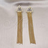 Oro Laminado Long Earring, Gold Filled Style Baguette Design, with White Cubic Zirconia, Polished, Golden Finish, 02.268.0119