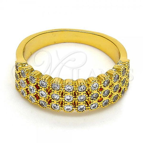 Oro Laminado Multi Stone Ring, Gold Filled Style with White Cubic Zirconia, Polished, Golden Finish, 01.118.0052.08 (Size 8)