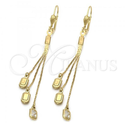 Oro Laminado Long Earring, Gold Filled Style with White Crystal, Polished, Golden Finish, 5.098.002
