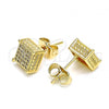 Oro Laminado Stud Earring, Gold Filled Style with White Micro Pave, Polished, Golden Finish, 02.344.0038