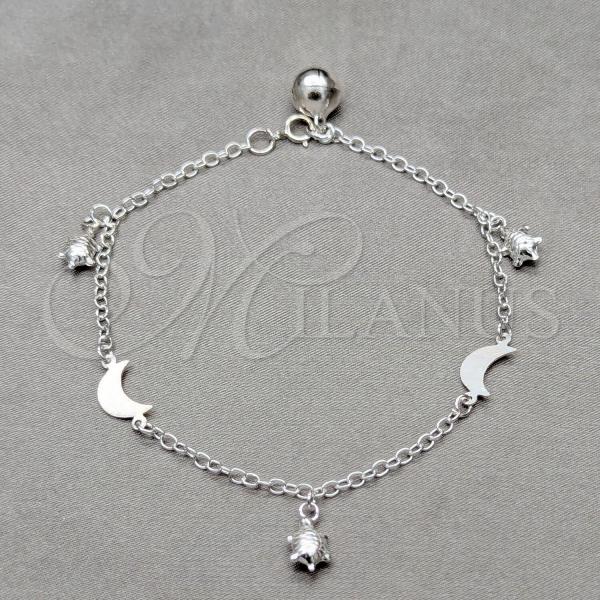 Sterling Silver Fancy Bracelet, Turtle and Moon Design, Polished, Silver Finish, 03.409.0099.08