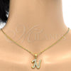 Stainless Steel Pendant Necklace, Initials and Rolo Design, with White Crystal, Polished, Golden Finish, 04.238.0012.18