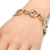Oro Laminado Fancy Bracelet, Gold Filled Style Moon Design, with White and Amethyst Crystal, Polished, Golden Finish, 03.59.0070.08