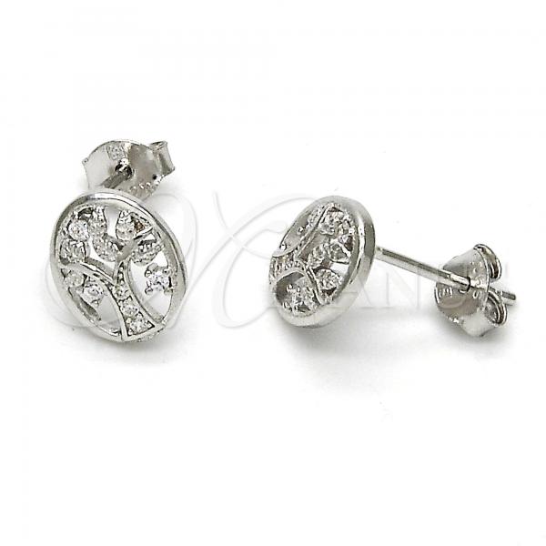 Sterling Silver Stud Earring, Tree Design, with White Cubic Zirconia, Polished, Rhodium Finish, 02.285.0024