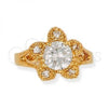 Oro Laminado Multi Stone Ring, Gold Filled Style Flower Design, with White Cubic Zirconia, Polished, Golden Finish, 5.169.015.07 (Size 7)