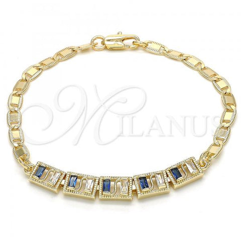 Oro Laminado Fancy Bracelet, Gold Filled Style with Sapphire Blue and White Cubic Zirconia, Polished, Golden Finish, 03.63.1995.2.08