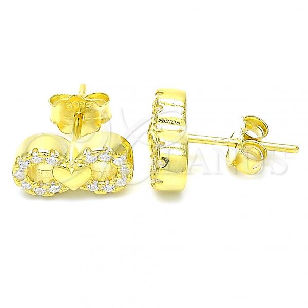 Sterling Silver Stud Earring, Infinite and Heart Design, with White Cubic Zirconia, Polished, Golden Finish, 02.336.0029.2