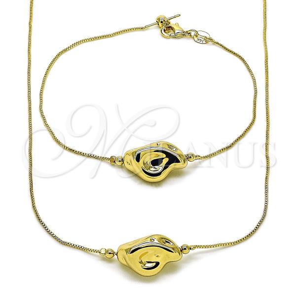 Oro Laminado Necklace and Bracelet, Gold Filled Style Box Design, Polished, Golden Finish, 06.179.0007