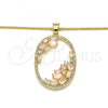 Oro Laminado Pendant Necklace, Gold Filled Style Teardrop Design, with Rose Water Opal Cubic Zirconia and White Crystal, Polished, Golden Finish, 04.156.0184.1.20