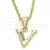 Oro Laminado Fancy Pendant, Gold Filled Style Initials Design, with White Cubic Zirconia, Polished, Golden Finish, 05.26.0034