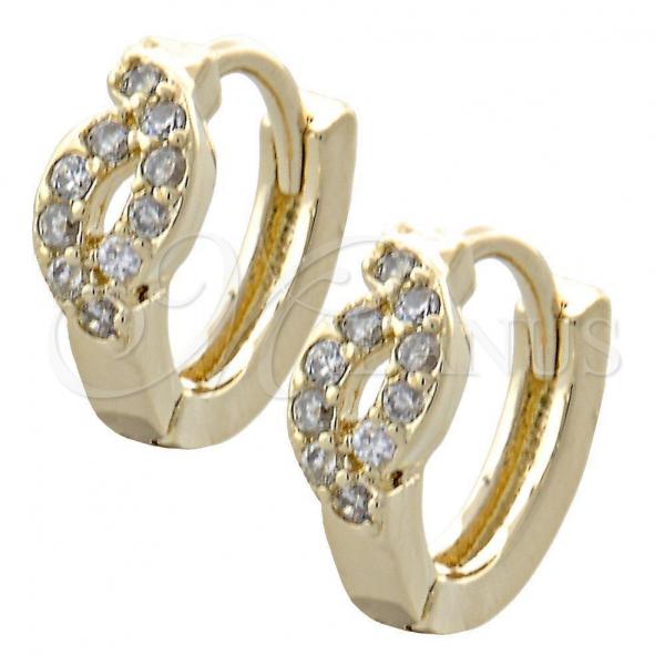 Oro Laminado Huggie Hoop, Gold Filled Style with White Cubic Zirconia, Polished, Golden Finish, 02.155.0040