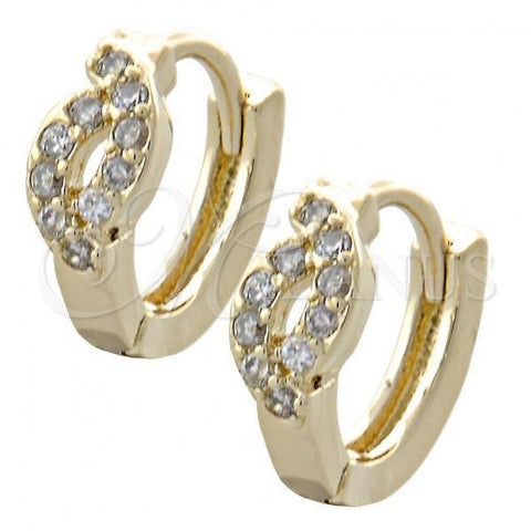 Oro Laminado Huggie Hoop, Gold Filled Style with White Cubic Zirconia, Polished, Golden Finish, 02.155.0040
