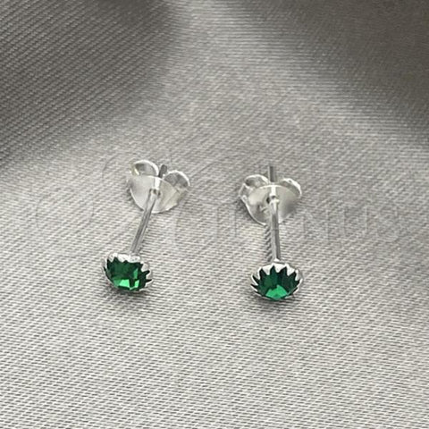 Sterling Silver Stud Earring, with Emerald Cubic Zirconia, Polished, Silver Finish, 02.397.0039.05