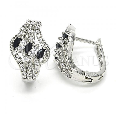 Rhodium Plated Huggie Hoop, with Black and White Cubic Zirconia, Polished, Rhodium Finish, 02.217.0092.6.15