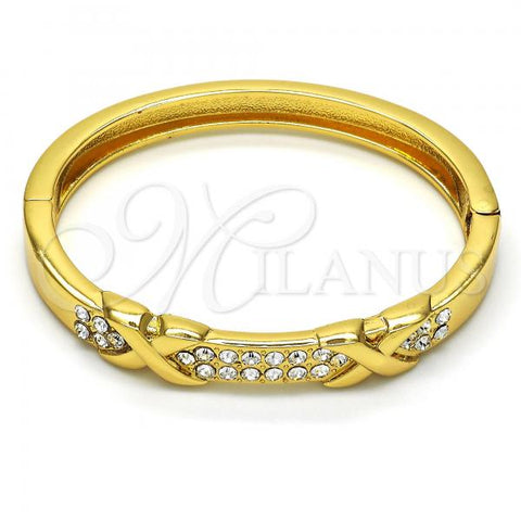 Oro Laminado Individual Bangle, Gold Filled Style with White Crystal, Polished, Golden Finish, 07.252.0038.05 (08 MM Thickness, Size 5 - 2.50 Diameter)