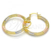 Oro Laminado Medium Hoop, Gold Filled Style Hollow Design, Matte Finish, Tricolor, 02.170.0169.30