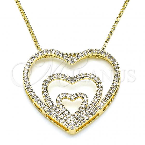 Oro Laminado Pendant Necklace, Gold Filled Style Heart Design, with White Micro Pave, Polished, Golden Finish, 04.156.0219.20