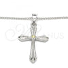 Oro Laminado Pendant Necklace, Gold Filled Style Cross Design, with Light Olive Cubic Zirconia, Polished, Rhodium Finish, 04.94.0013.1.18