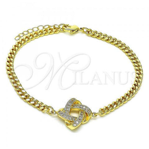 Oro Laminado Fancy Bracelet, Gold Filled Style Love Knot Design, with White Micro Pave, Polished, Golden Finish, 03.156.0025.08