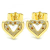 Oro Laminado Stud Earring, Gold Filled Style Heart Design, with Garnet and White Micro Pave, Polished, Golden Finish, 02.156.0511.1