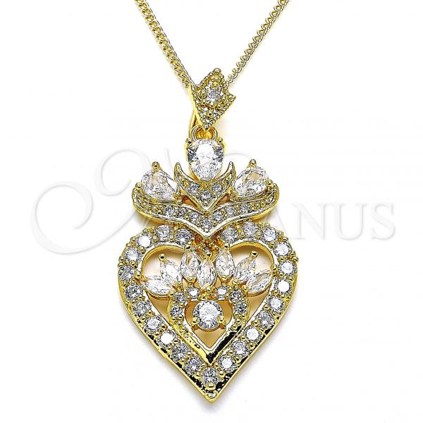 Oro Laminado Pendant Necklace, Gold Filled Style Heart and Teardrop Design, with White Cubic Zirconia, Polished, Golden Finish, 04.283.0026.20