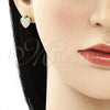 Oro Laminado Stud Earring, Gold Filled Style Heart Design, with White Micro Pave, Polished, Golden Finish, 02.344.0086