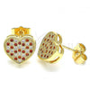 Oro Laminado Stud Earring, Gold Filled Style Heart Design, with Garnet and White Micro Pave, Polished, Golden Finish, 02.94.0080.1