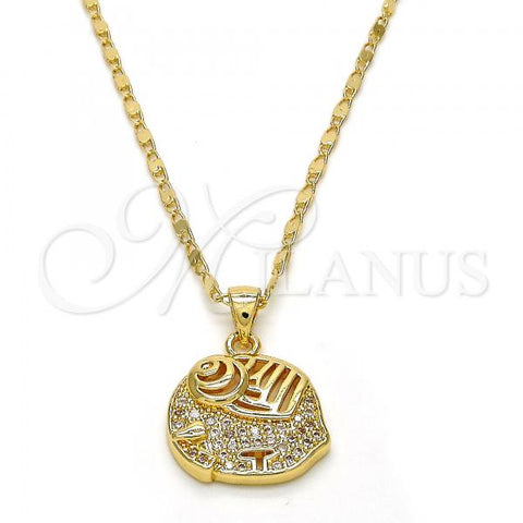 Oro Laminado Pendant Necklace, Gold Filled Style Elephant Design, with White Micro Pave, Polished, Golden Finish, 04.233.0003.18
