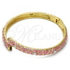 Oro Laminado Individual Bangle, Gold Filled Style with White Crystal, Pink Enamel Finish, Golden Finish, 07.246.0007.2.05 (07 MM Thickness, Size 5 - 2.50 Diameter)