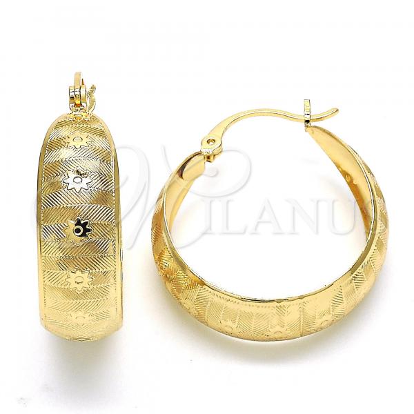 Oro Laminado Medium Hoop, Gold Filled Style Flower Design, Polished, Golden Finish, 02.106.0002.30
