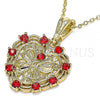 Oro Laminado Fancy Pendant, Gold Filled Style Heart and Butterfly Design, with Garnet Crystal, Polished, Golden Finish, 05.351.0113