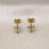 Oro Laminado Stud Earring, Gold Filled Style Cross Design, with White Cubic Zirconia, Polished, Golden Finish, 02.341.0225