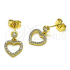 Oro Laminado Dangle Earring, Gold Filled Style Heart Design, with White Micro Pave and White Cubic Zirconia, Polished, Golden Finish, 02.283.0085