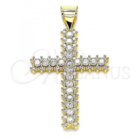 Oro Laminado Religious Pendant, Gold Filled Style Cross Design, with White Cubic Zirconia, Polished, Golden Finish, 05.342.0062