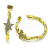 Oro Laminado Stud Earring, Gold Filled Style Star and Moon Design, with White Micro Pave, Polished, Golden Finish, 02.341.0126