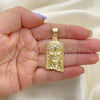Oro Laminado Religious Pendant, Gold Filled Style Jesus Design, with White Cubic Zirconia, Polished, Golden Finish, 05.120.0015