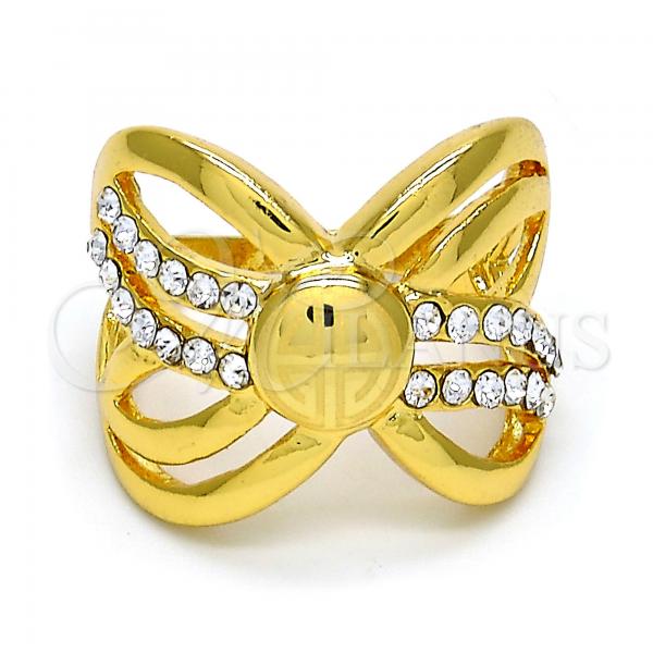 Oro Laminado Multi Stone Ring, Gold Filled Style with White Crystal, Polished, Golden Finish, 01.241.0037.09 (Size 9)