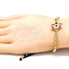 Oro Laminado Fancy Bracelet, Gold Filled Style Star of David and Ball Design, with Multicolor Cubic Zirconia, Multicolor Enamel Finish, Golden Finish, 03.341.0032.11