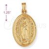 Oro Laminado Religious Pendant, Gold Filled Style Guadalupe Design, Polished, Golden Finish, 5.199.024