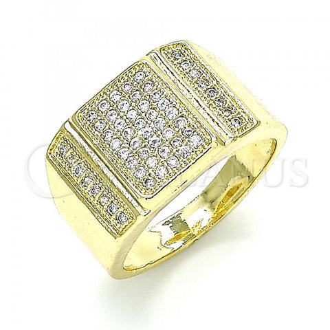 Oro Laminado Mens Ring, Gold Filled Style with White Micro Pave, Polished, Golden Finish, 01.283.0021.10 (Size 10)